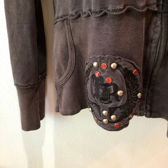 Treasure Rock Womens Size XL Black Rhinestones Full Zip Up Hoodie Jacket - Picture 6 of 12